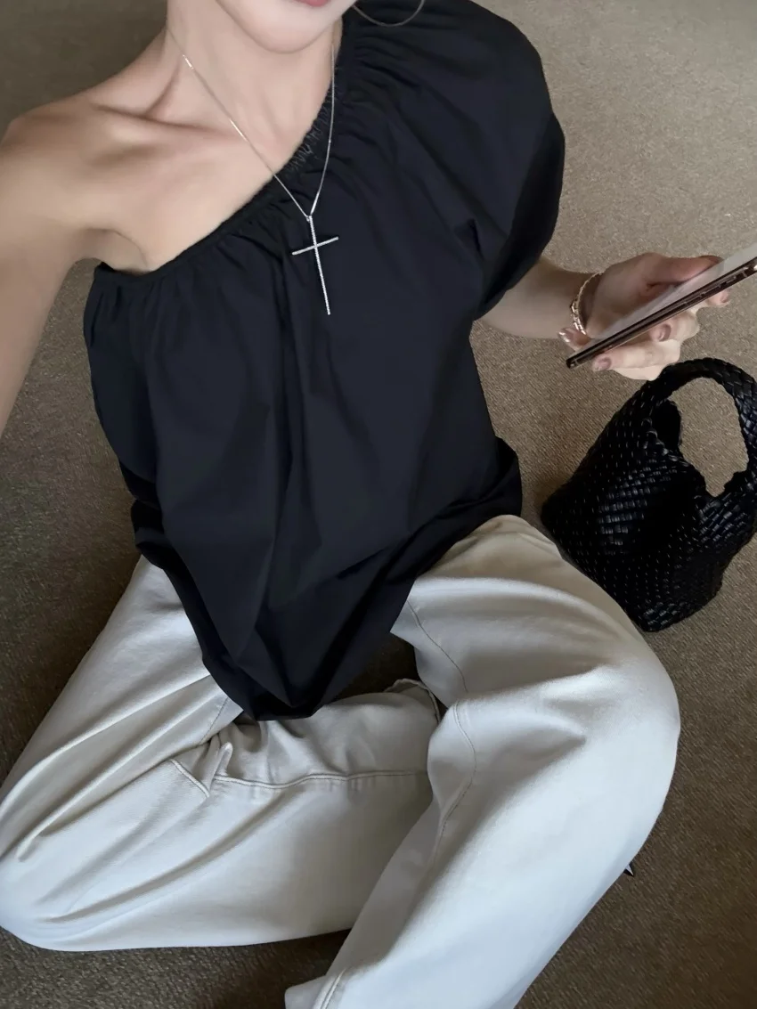 Alien Kitty 2025 losse blouses chique dames nieuwe casual schuine kraag dagelijks high street zomer zacht sexy vakantie alle match blusas