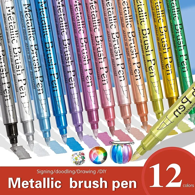 Metallic Markers Pens 24 Colors Silver Gold Copper Paint Pens for Black Paper Rock Glass DIY Scrapbook Art