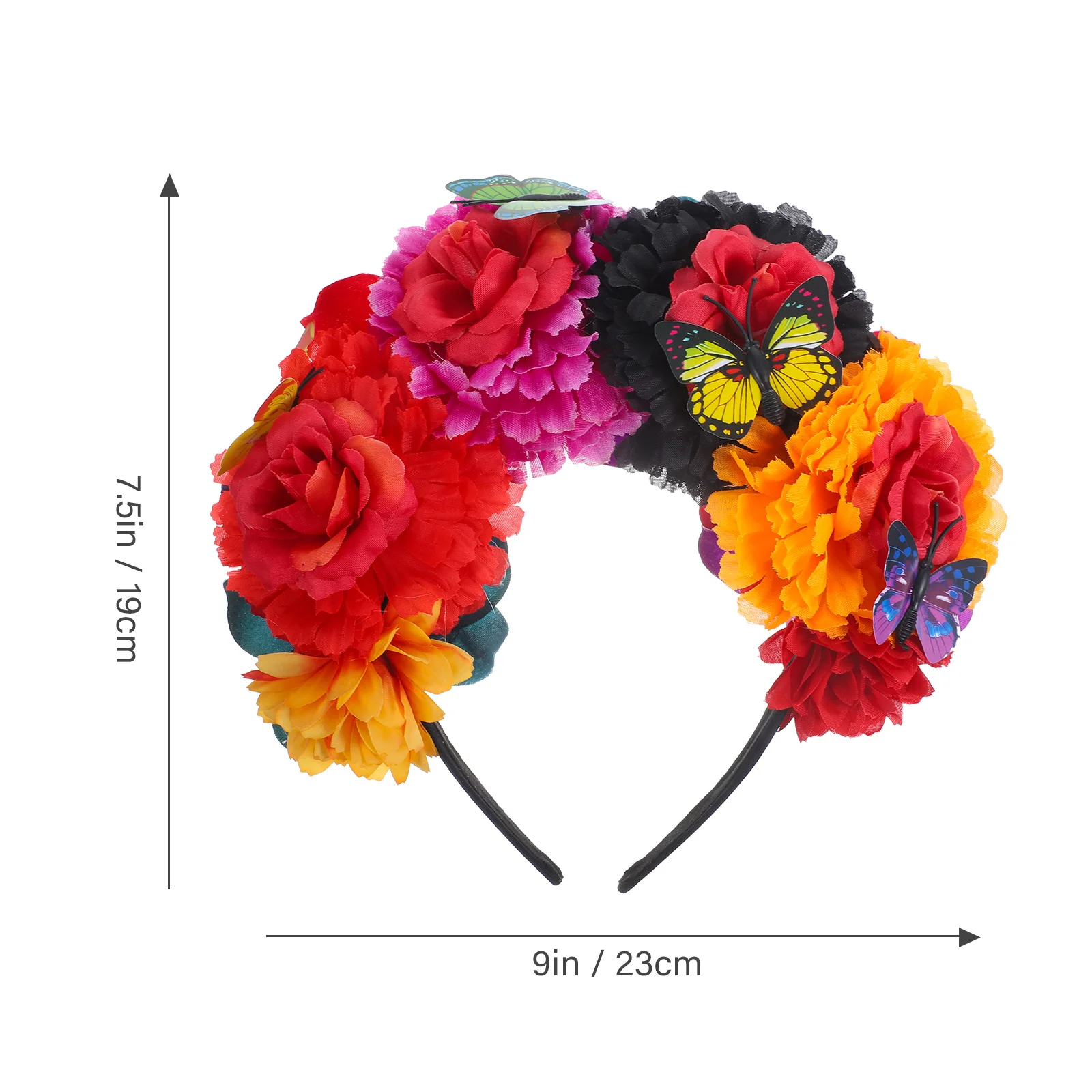 Flor artificial e borboleta Headband para mulheres, roupas de festa, trajes mexicanos, hairband artificial, acessórios de tecido para meninas, 3 # coroa