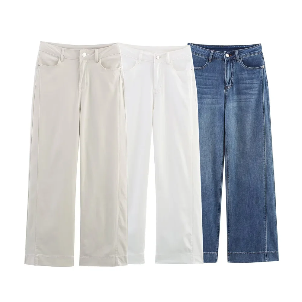 

UNIZERA Women's Wide Leg Jeans Solid Color Pocket Decoration Spring/Summer New Product Casual Women's Wear