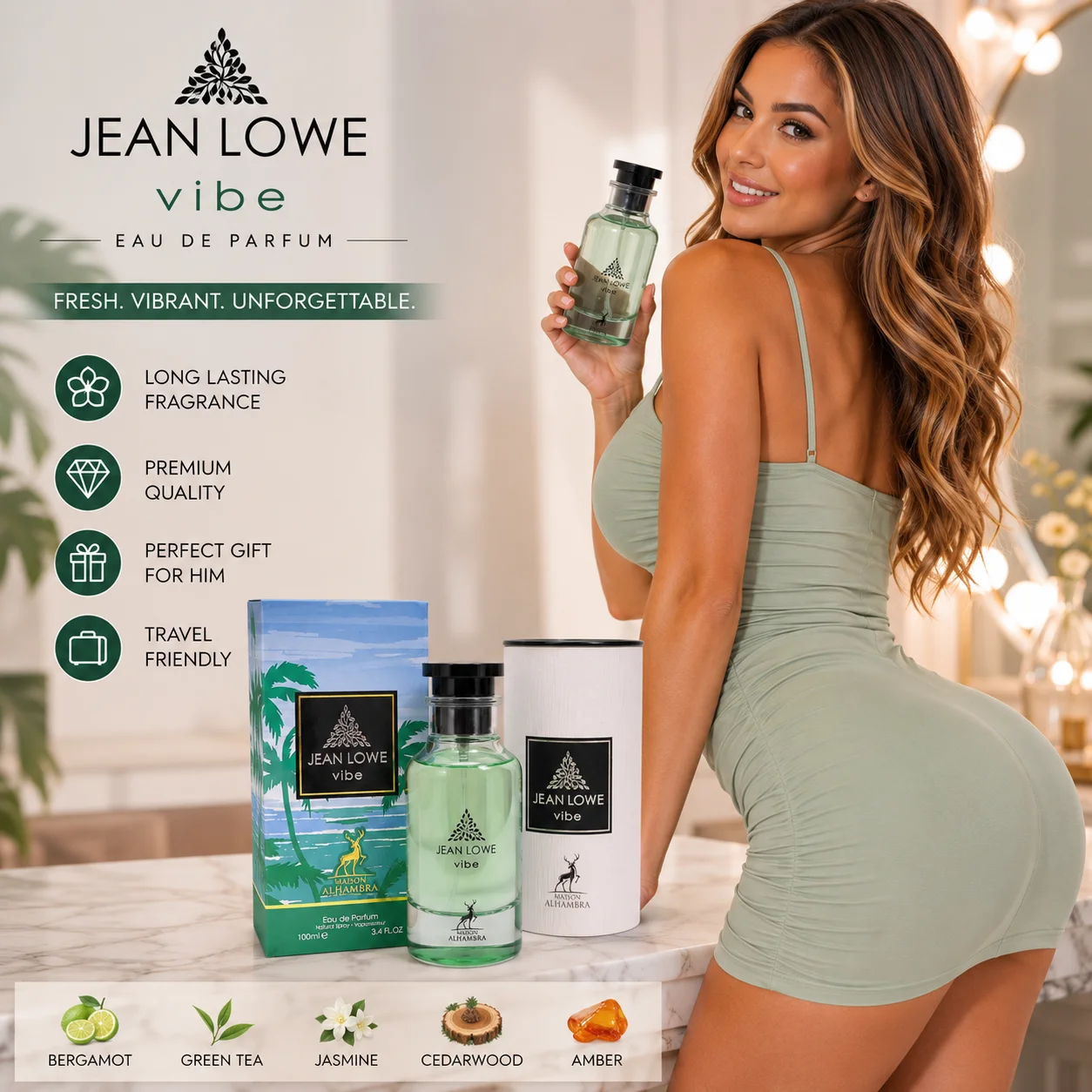 

Maison Alhambra Jean Lowe Vibe Eau De Parfum 100ml Long Lasting Fresh Aquatic Marine Fragrance Luxury Perfume For Men Women Unisex Summer Scent Gift Box