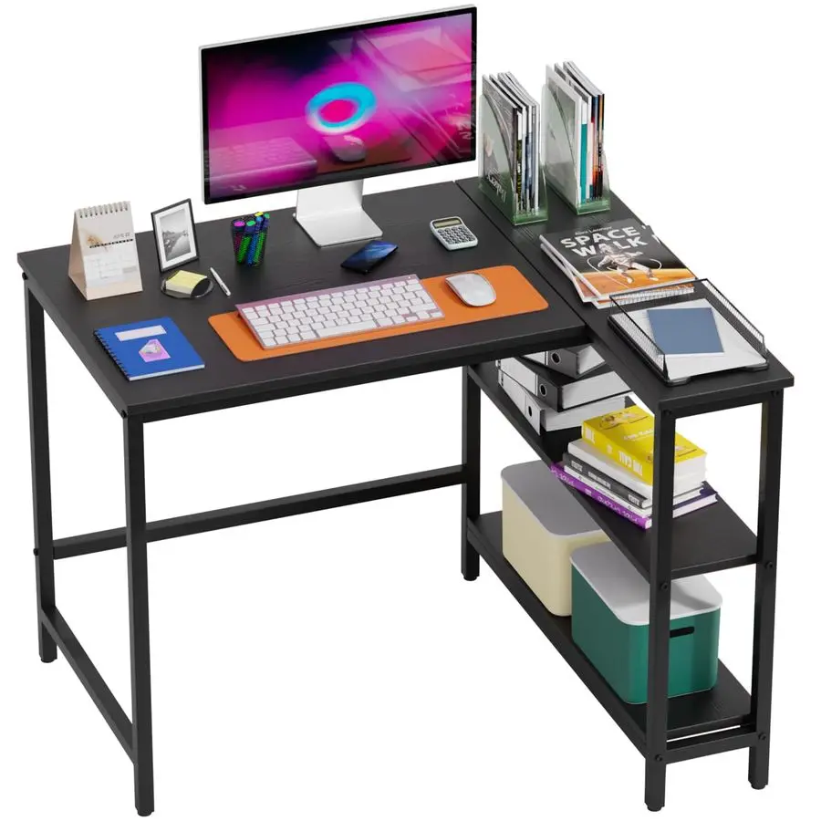 

LShaped Gaming Desk 39 Inch Computer Desk Corner Desks with Reversible Side Storage Shelves Study Desk Metal Frame PC Work Table