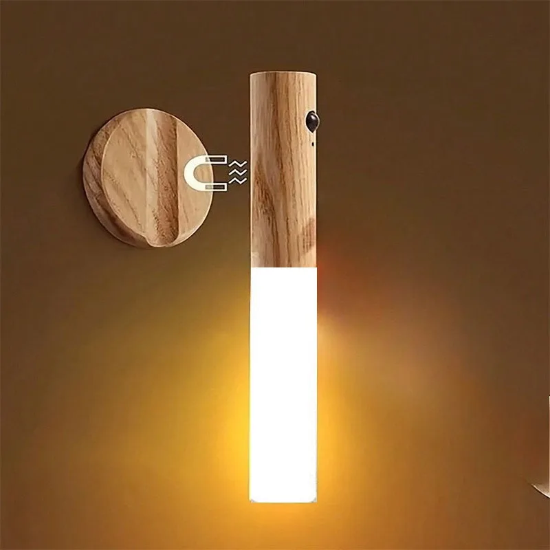 Human Body Sensor Night Light Punch Free Magnetic Rechargeable Wall Lamp Soft Light for Closet Hallway Bedside Multi Scene Use