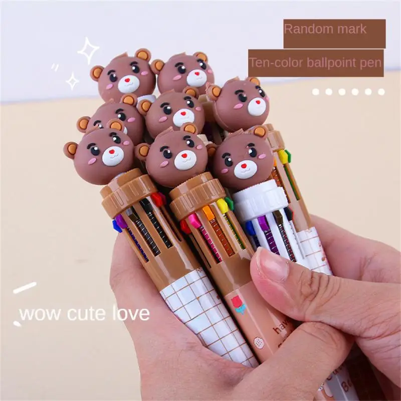 Cartoon Bear Ten Color Ballpoint Pen Cute Press Hand Account Writing Pen Students Learn to Write Stationery Holiday Gifts