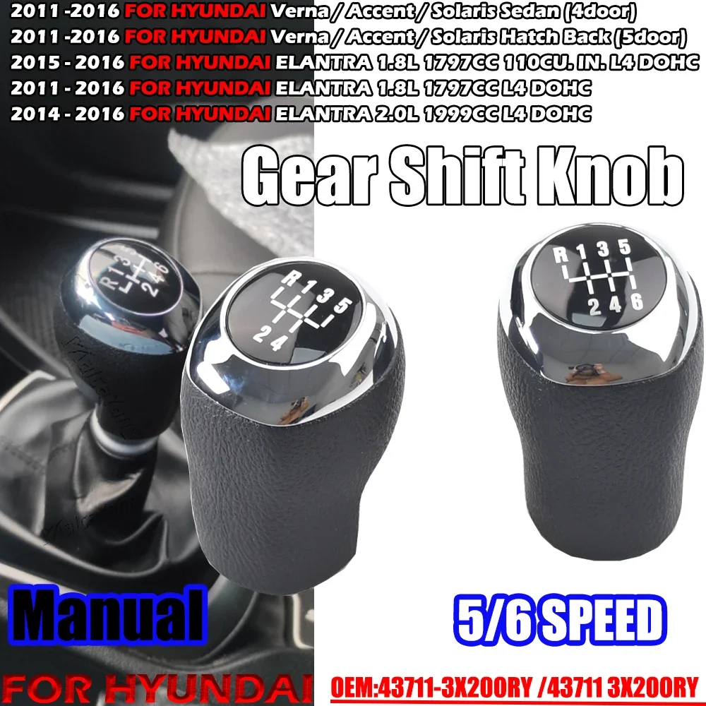 Car Gear Shift Knob for Hyundai Elantra GT Accent Solaris Avante MD I30 MT 5/6 Speed Lever Stick Handle Accessory