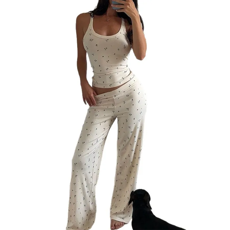 

Women's Pajama Spring & Summer New Casual Print Sleeveless Vest Fashion Pants Two-Piece Loungewear Set Women's Pijama