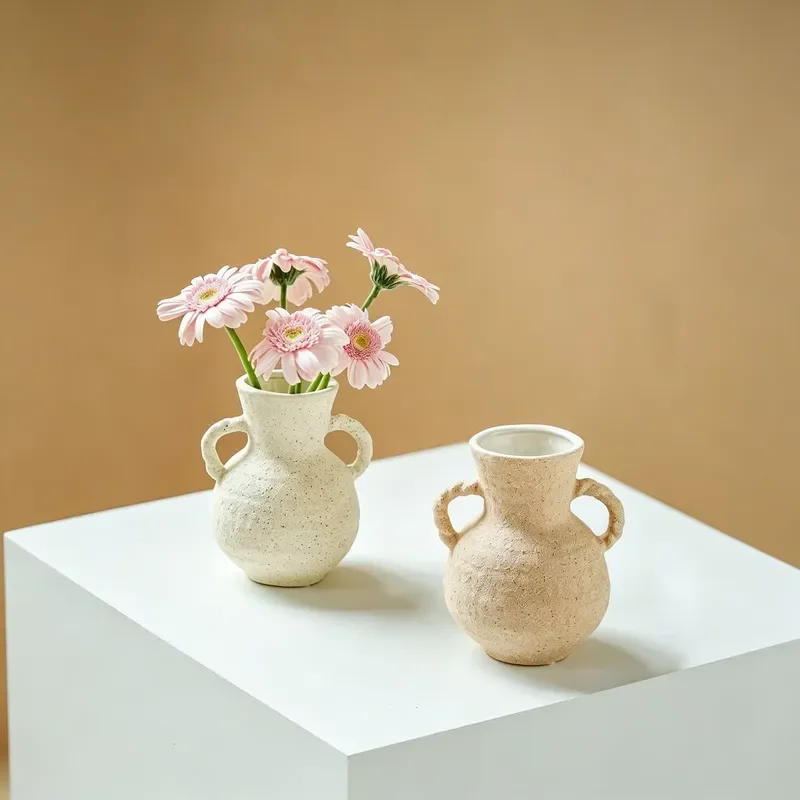 Retro French Cream Small Vase Simple Luxury Living Room Home Decor Flower Arrangement Ornament