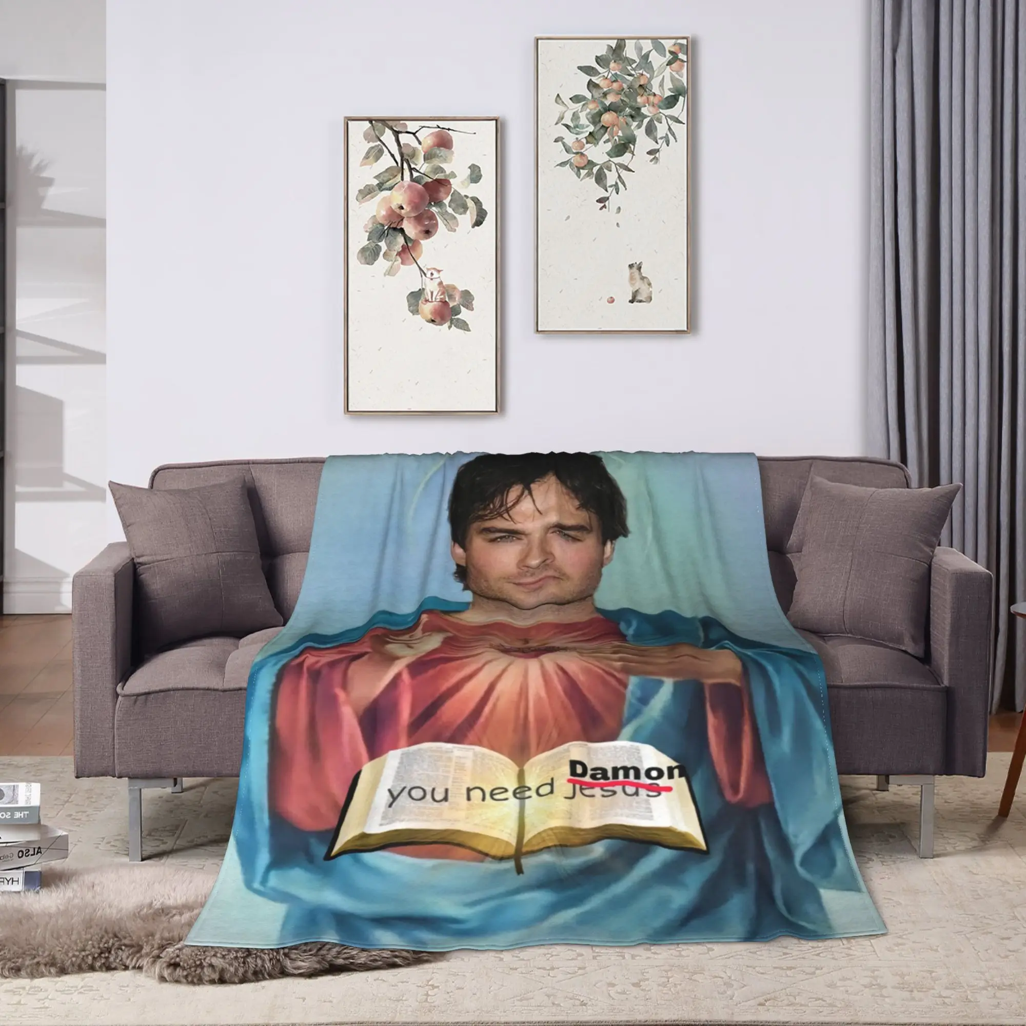 Damon Salvatore Vampire Diaries Warm Blanket  Camping Plush Bedding Throws Trend Couch Chair Flannel Bedspread Sofa Bed Cover