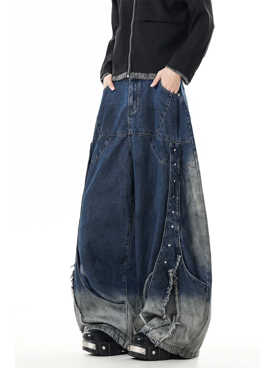 Niche Design Men's Denim Pants Graffiti Contrast Color Washing Trousers Wide Leg Deconstruction Male Jeans Trendy