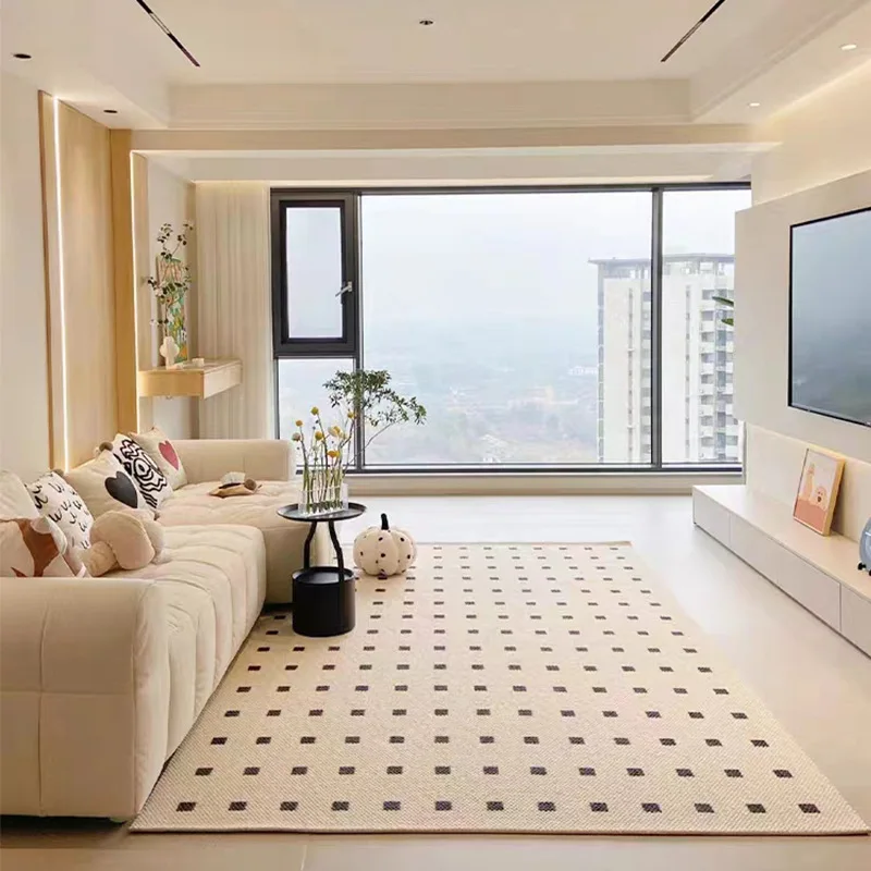 

New Zealand Wool Carpet Solid Color Plain Color Cashmere Light Luxury and Minimalist Cream-Colored Carpet Living Room