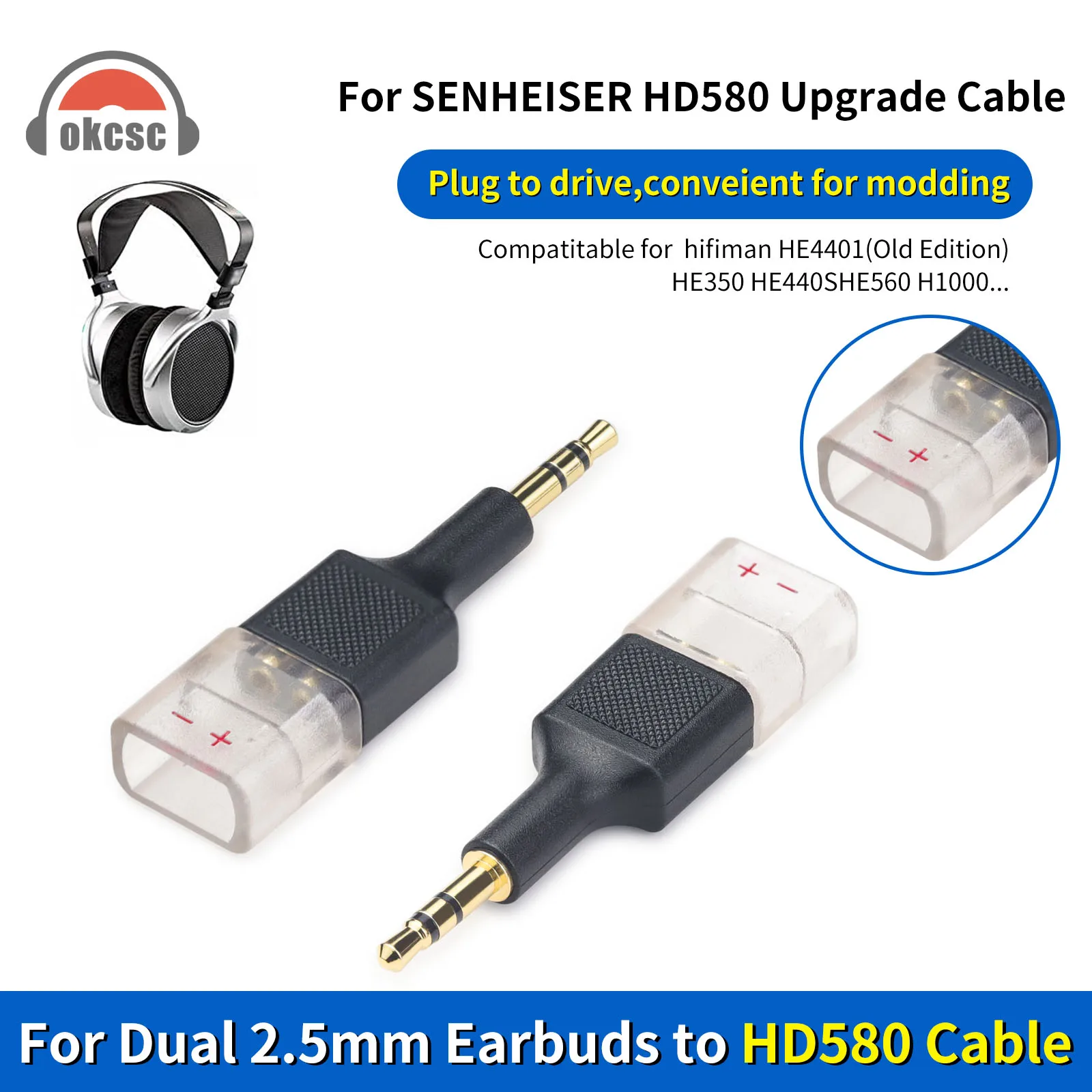 OKCSC Earphone Adapter Dual 2.5mm Male to HD650 Female Earbud Connecter for Hifiman HE4401(Old Edition) HE350 HE440S HE560 H1000