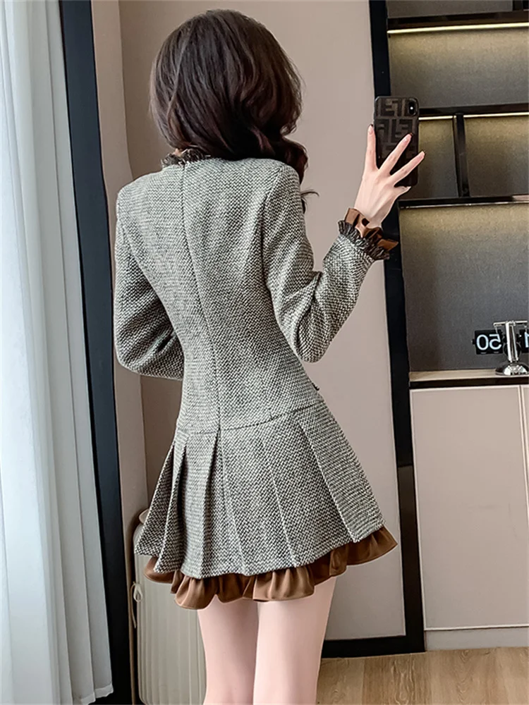 2024 Autumn Winter New Fashion Women Tweed Dress Long Sleeve Short Vestidos De Fiestas Elegante Mujer Robes Evening Party Dress