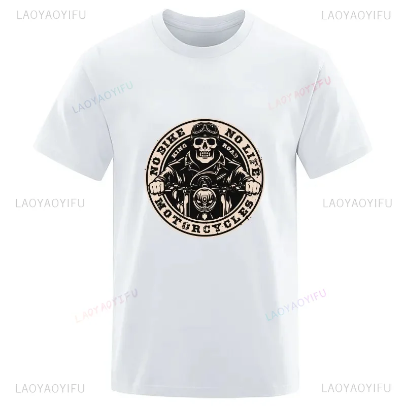 Motorcycle Addict Piston Skull Short SleeveT-shirt  Men Hip Hop Cool Tees Harajuku Streetwear Fashion Casual Comfortable Tee