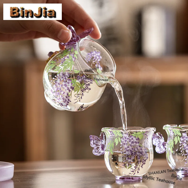 150ml Wisteria Glass Tea Pitcher Divide Tea Sharing Pot Cha Hai Dispenser Household Justice Cup Fair Mug Tableware Gift Supplies