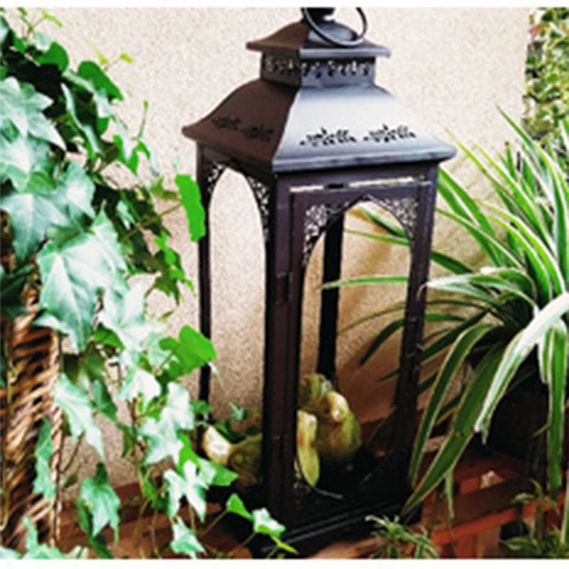 

A04G-Iron Glass Wind Light Candle Holder Hollow Metal Ornaments Wedding Art Decor Lantern Crafts Container