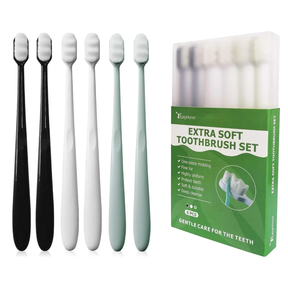 

Extra Soft Manual Toothbrush for Sensitive Gums Pregnant Women Elderly Braces Gum Recession 6 Pack