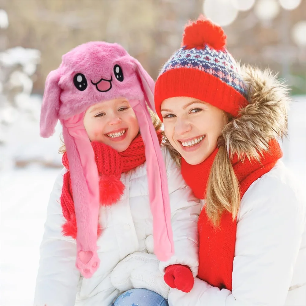 Gorro peludo de conejito lindo para saltar con orejas, gorro de conejo, gorro de felpa divertido para niños y bebés, gorros cálidos con protección para los oídos de otoño e invierno