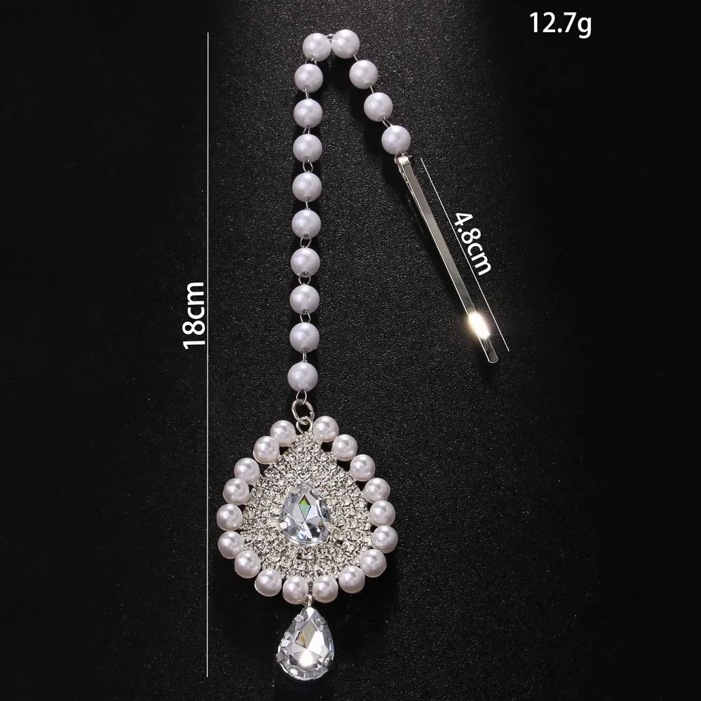 Imitation Pearl Forehead Chain Tikka Indian Head Accessories Ethnic Maang Rhinestone Bridal Headdress Chain Jewelry Festival