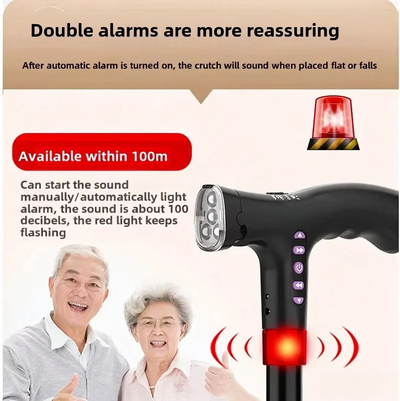 Elderly Adjustable L-ED Walking Cane FM Radio MP3 Smart Safety Fall Alarm Walking Stick Trusty Sticks for The Elder Fathers view 4