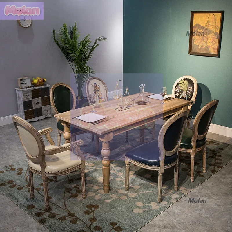 

American all solid wood old dining table French retro simple dining table European rectangular office conference table workbench