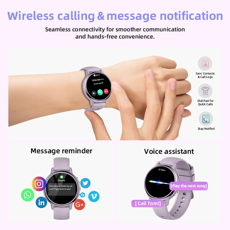 Smart Watch Ladies Full Touch Screen Flashlight Sports Fitness Bluetooth Call Waterproof Smartwatch Ladies Gifts For Android IOS