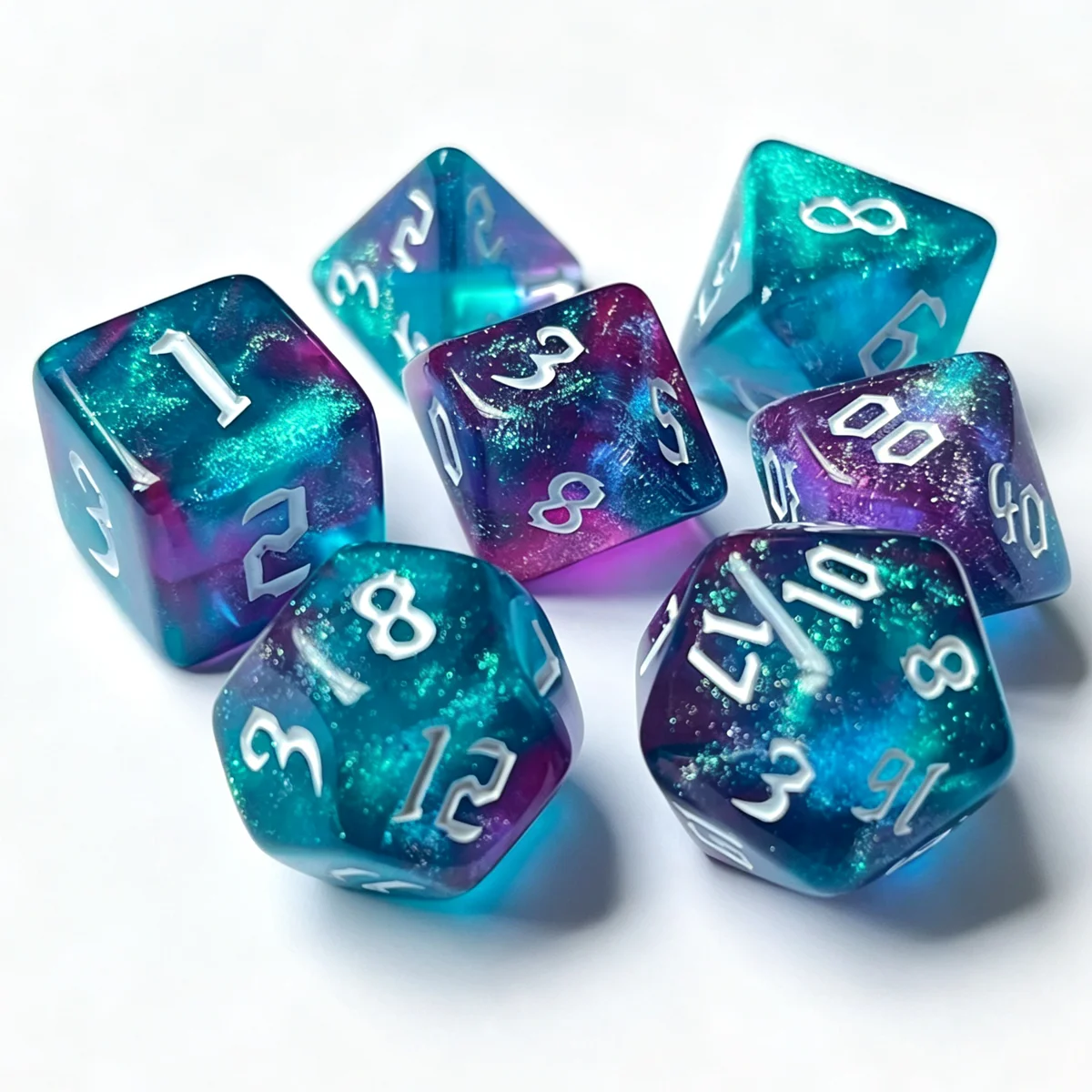 New Fonts DND Dice Set Polyhedral Pearlescent Translucent Dados Counter Dices for MTG D&D RPG Dado Dice Set with Storage Bag