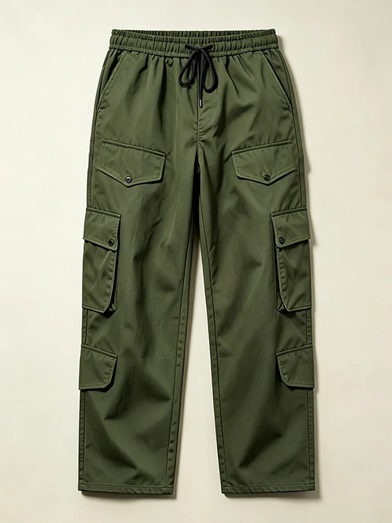 Herren Cargo-Hosen mit elastischem Bund, Kordelzug, mehreren Taschen, normaler Passform, geradem Bein, lässige Frühlings- und Herbst-Outdoor-Streetwear-Hosen – Detail 5