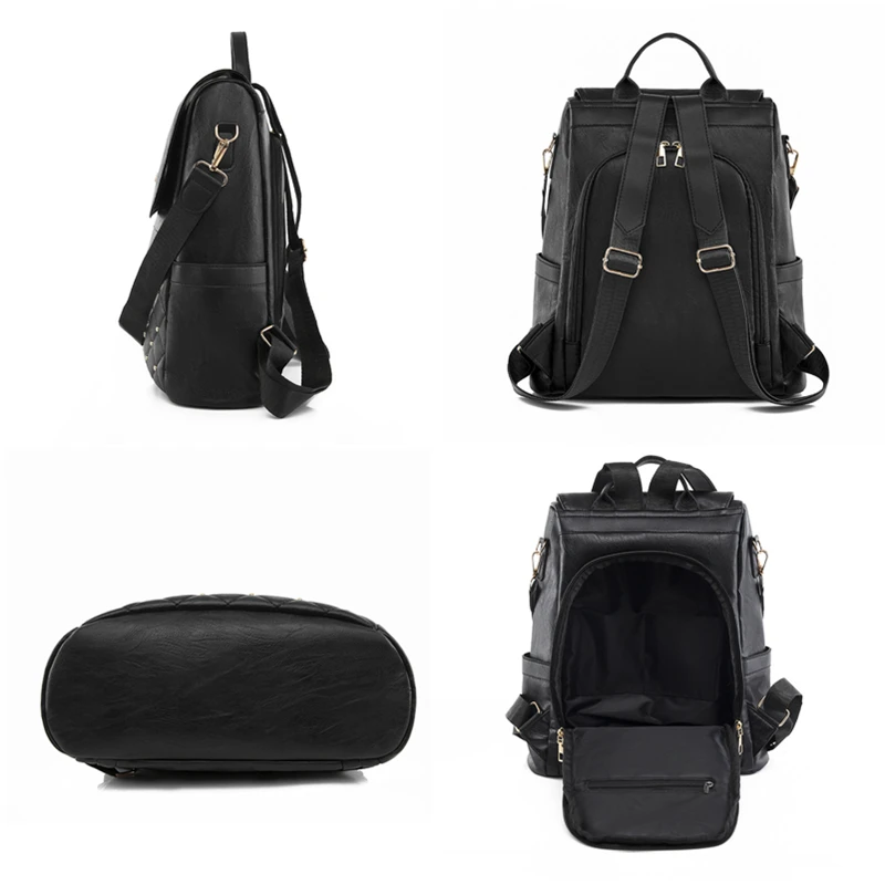 Mochila De cuero suave de alta calidad para mujer, bolso escolar de gran capacidad, de diseñador de lujo, color negro