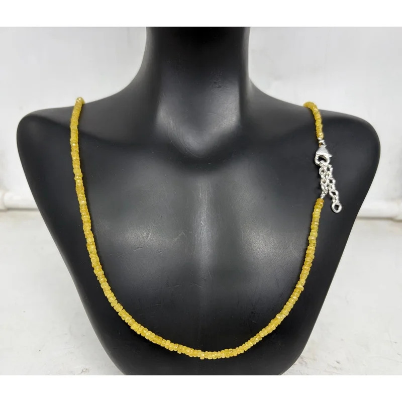 Yellow Sapphire Necklace 20” Faceted Gemstone Beads with Sterling Silver