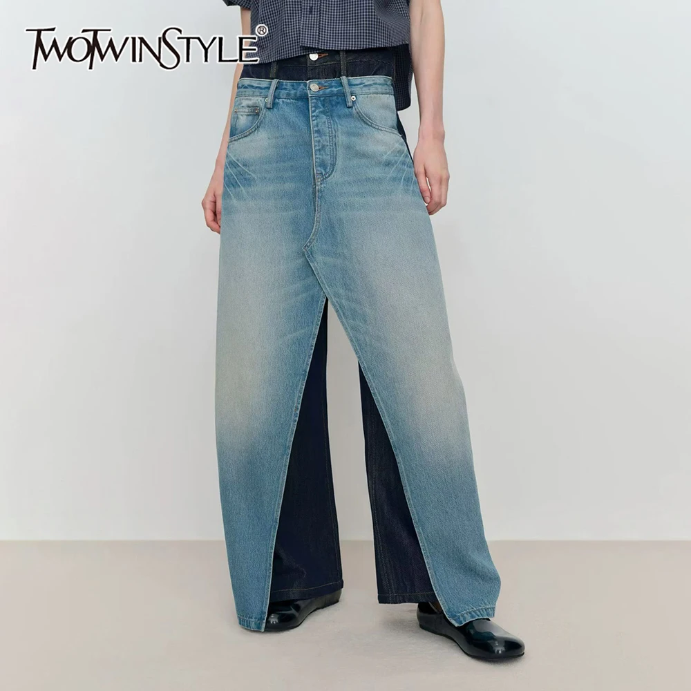 

Брюки женские TWOTWINSTYLE с контрастными вставками и карманами, с высокой талией, свободного кроя, в винтажном стиле, широкие штанины, осенняя новинка, модные