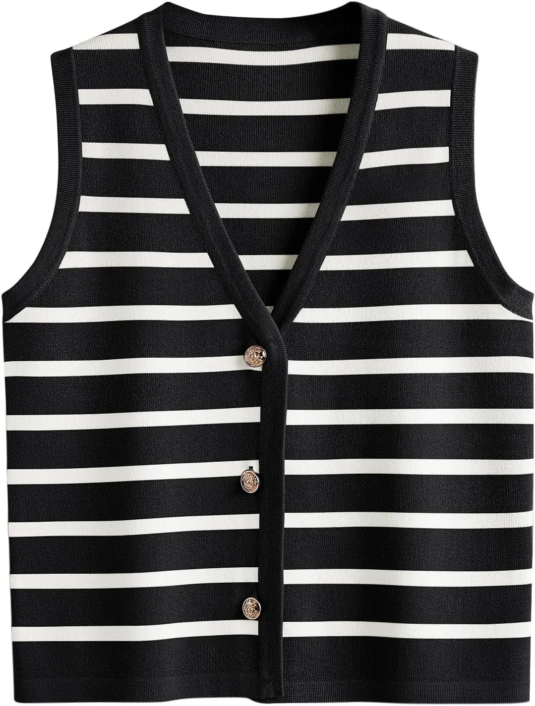 

Women's Casual Vest Slim Fit Contrasting Striped Round Neck Sleeveless Single Breasted Cardigan Summer Daily Short Sweater Vest