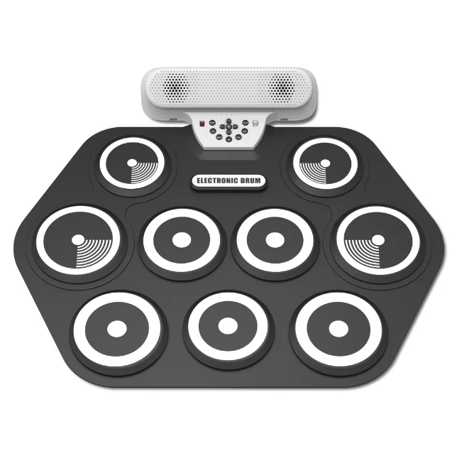 Hand Roll Plus Portable Drum Kit Dual Speakers Rechargeable Drum Head Dual Pedals