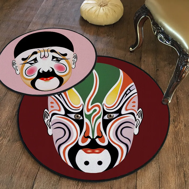 Chinese Style Mask Mat Funny Painted Opera Faces Room Decorative Round Carpet Absorbent Non-slip Bathroom Floor Mat Area Rug