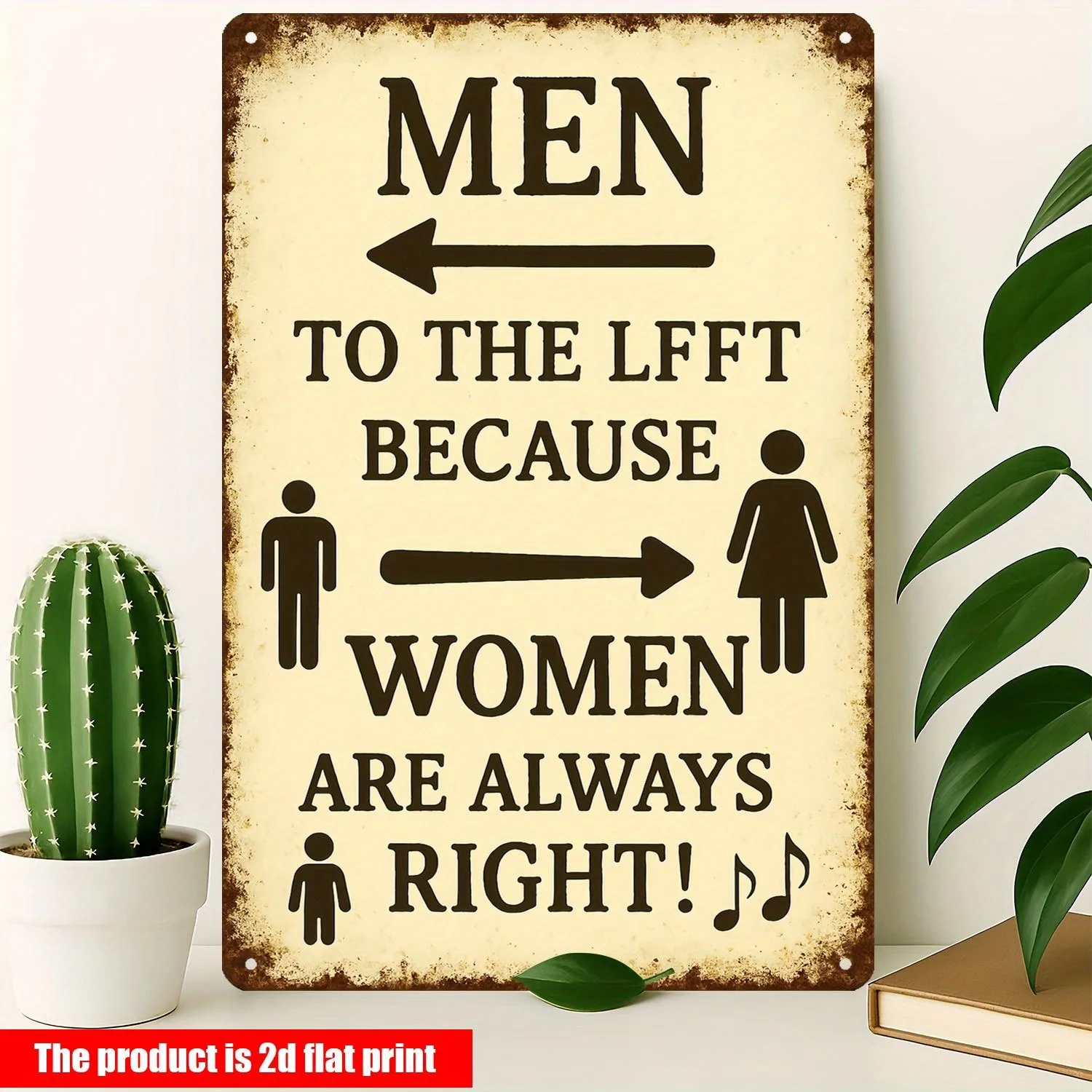 Funny 'Men To The Left Because Women Are Always Right' Metal Sign Restroom Decor