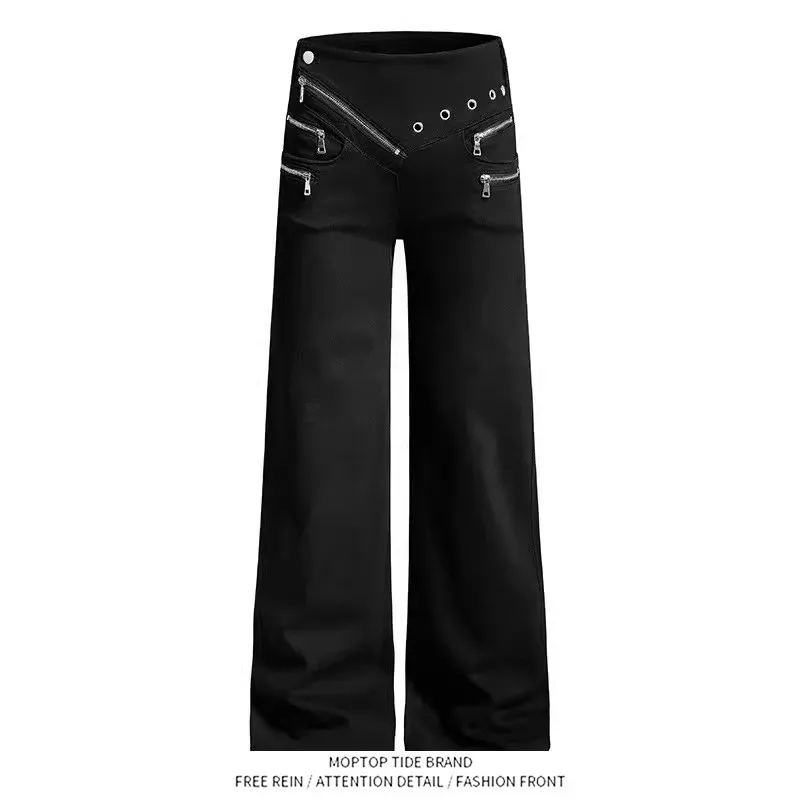 

Мужские черные джинсы-клеш с высокой талией, модные прямые брюки, весна 2026, новый ретро-стиль