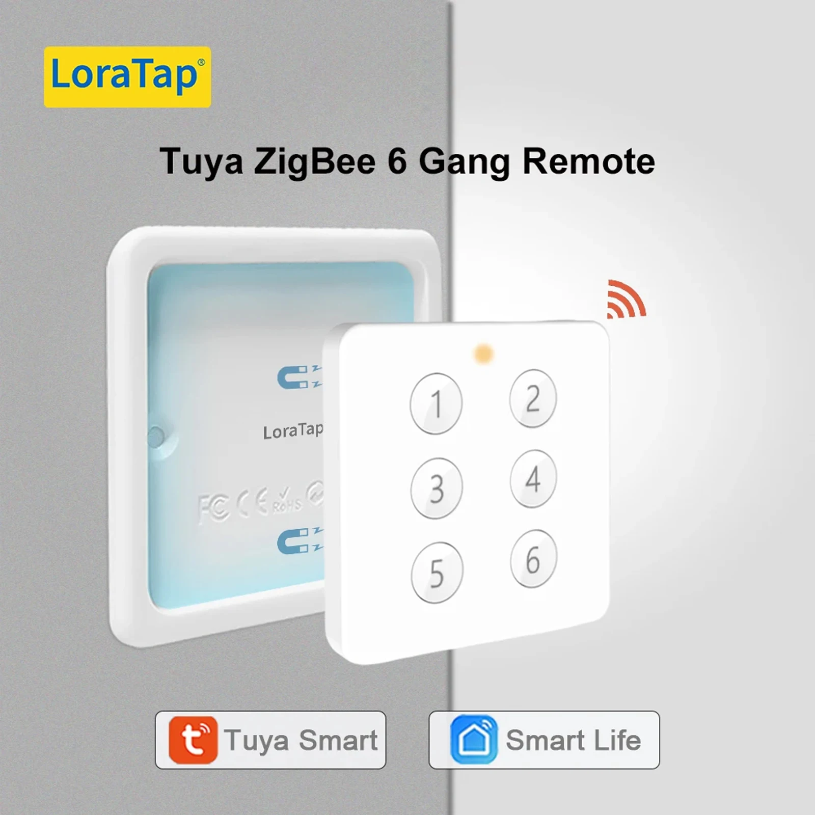 LoraTap ZigBee 3.0 Tuya Smart Life EU Standard 6 Button Gang Scene Magnetic Remote Control Switch Gateway Required ZigBee2MQTT