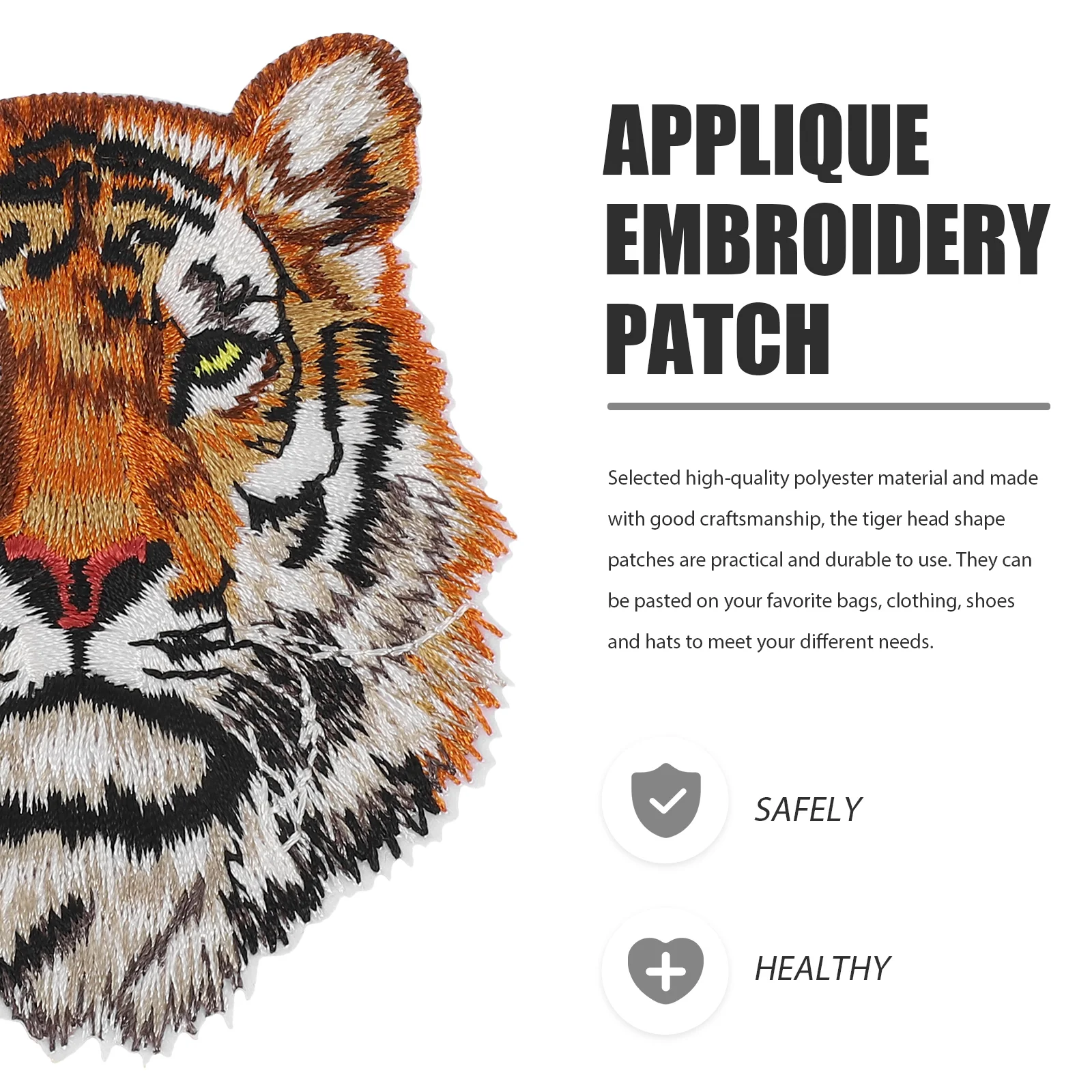 5 Pcs Tiger Head Patch Adhesive Patches Repairing Backpack Clothing Decors Embroidery Hat Polyester