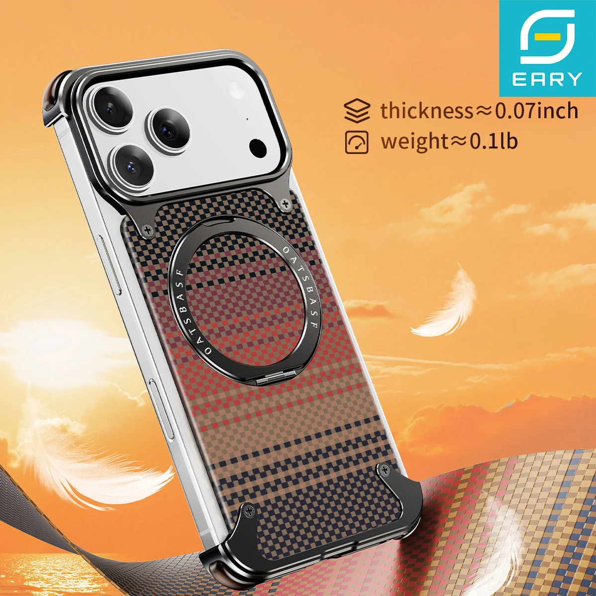 

Eary Carbon Fiber Metal Case for iPhone 17 Pro Max Air With 360°Rotate Magsafe Magnetic Stand Military-Grade Shells Phone Cover