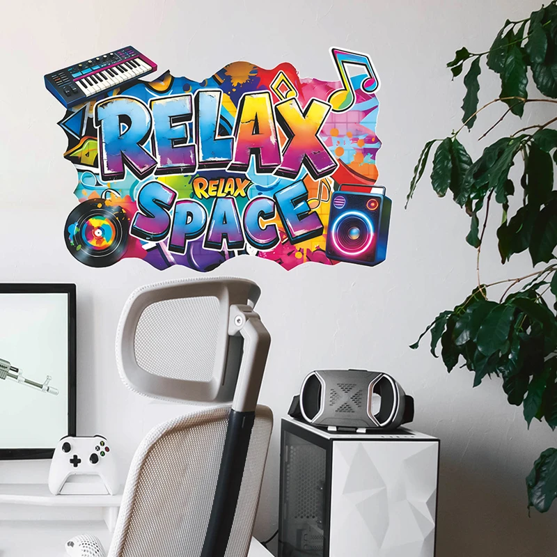 Cartoon Game Theme Wall Hole Art Cool Gamer Character Vinyl Stickers for Home Decoration Level up Kids Room A Puzzle Relax Space