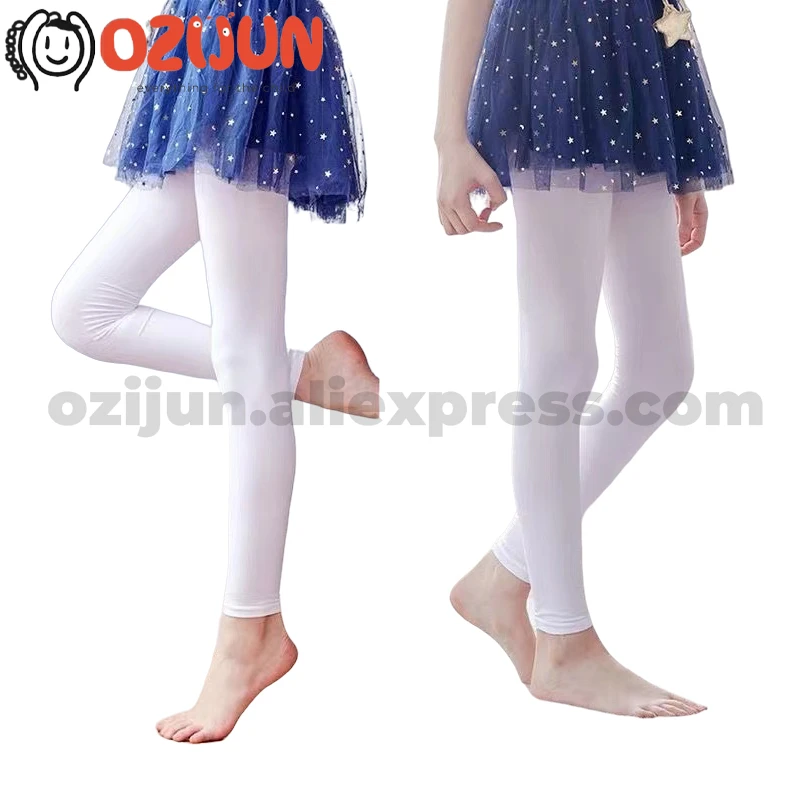 Spring Summer Kid Girls 90D Nylon Footless Tights Children Ballet Dance White Leggings Kids Stockings Without Feet Opaque 2-18 Y