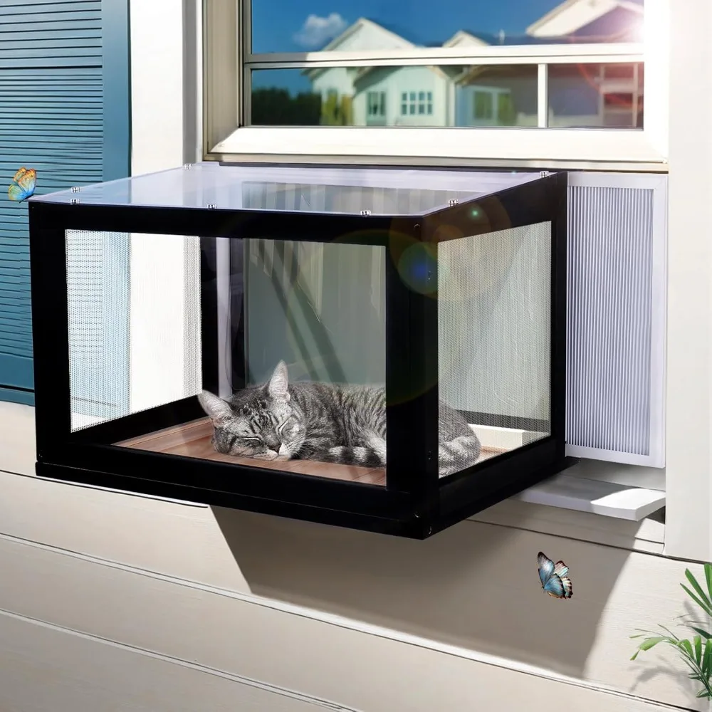 

Window Box Outdoor Cat Enclosure Window Catio Perch Bug Proof Wire Mesh Transparent Top and Front for Indoor Cats Sunbathing
