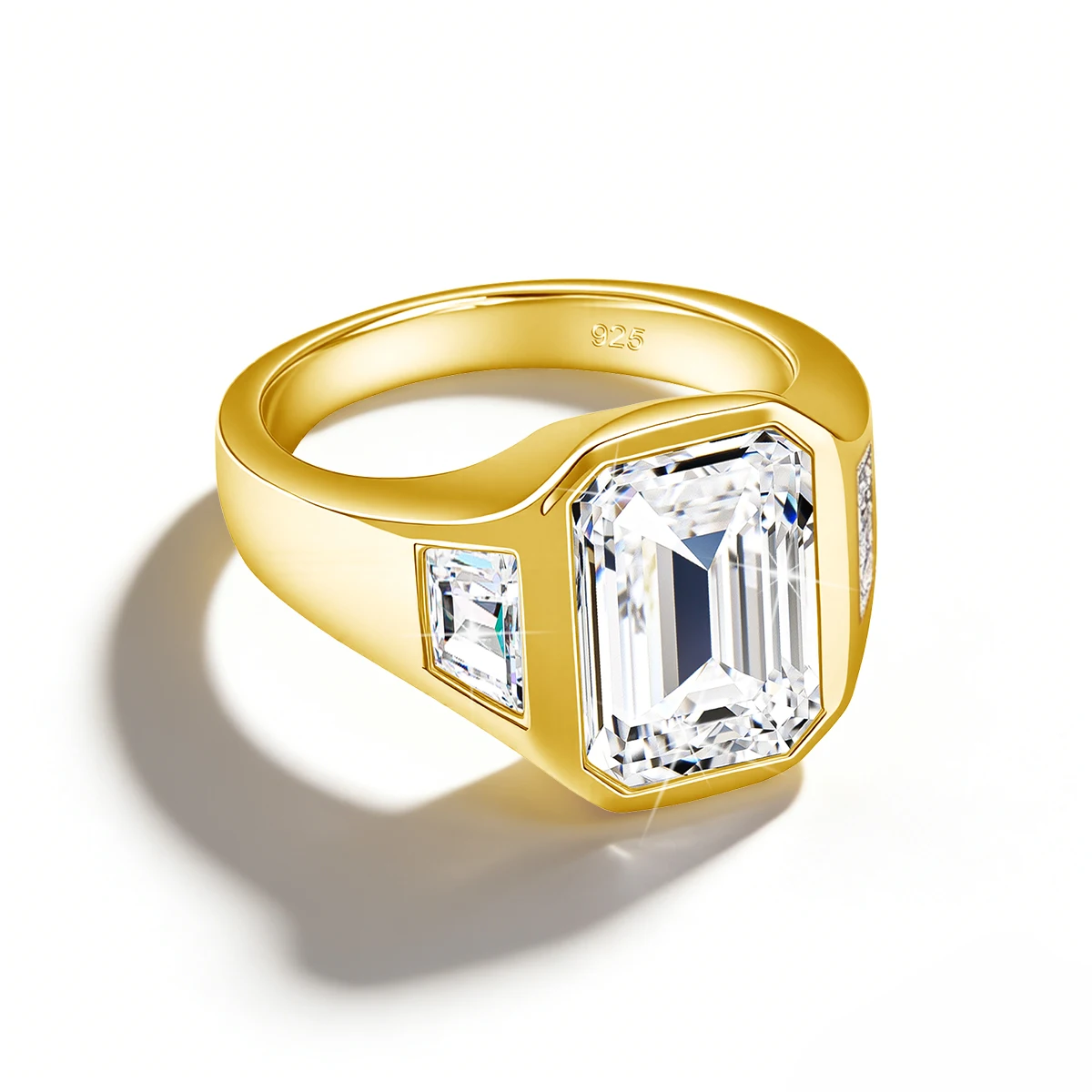3CT Smaragdschliff Moissanit-Ringe für Männer und Frauen D VVS1 Drei-Stein-Verlobungsring mit seitlichem Trapez 925 Silber Hochzeitsschmuck – Detail 2