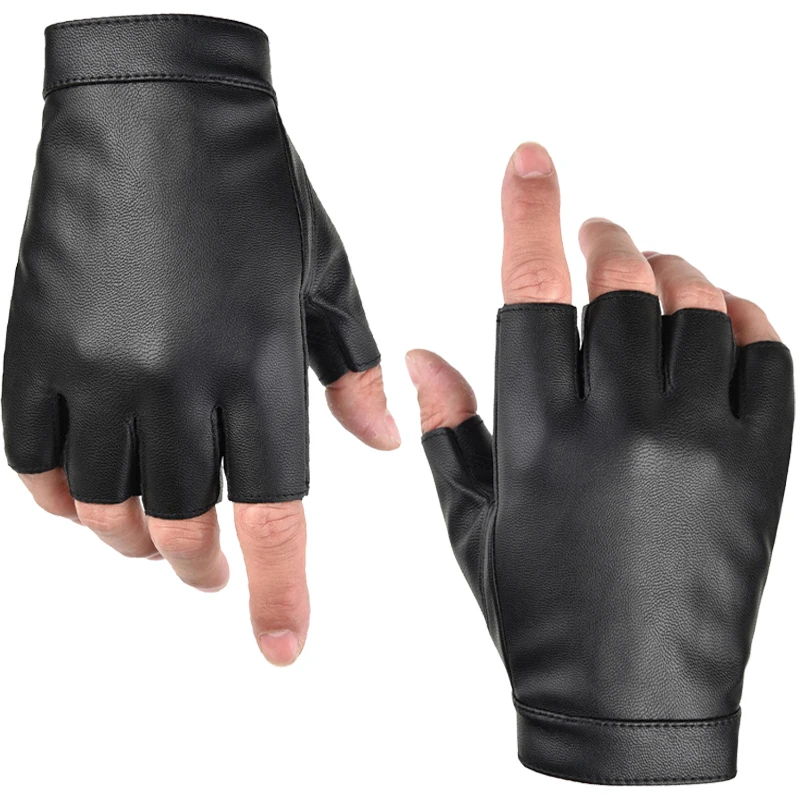 

Men Women Black PU Leather Lovers Fingerless Mittens Black Half Finger Outdoor Tactical Mens Leather Driving Sports Gloves