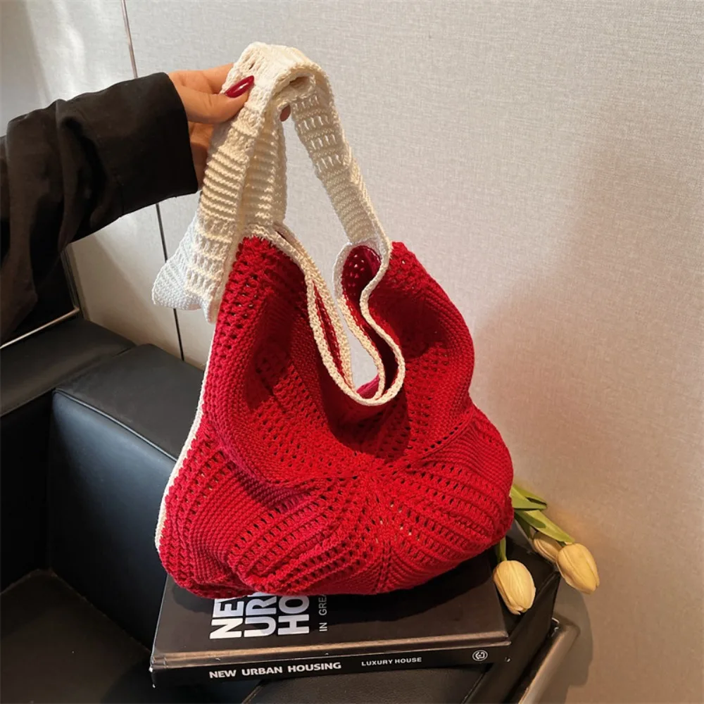 

Fashion Handmade Crochet Bag Leisure Boho Knitted Cross Bag Hollow Large Capacity Weave Tote Bag Travel