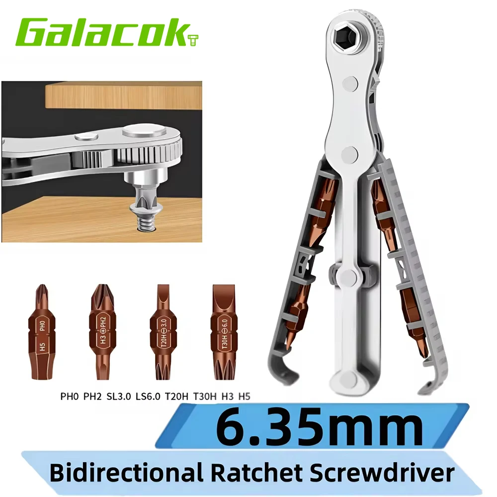 Bidirectional Ratchet Screwdriver Set Right Angle Household Multifunctional Wrench Cross Slotted Portable Short Screwdriver