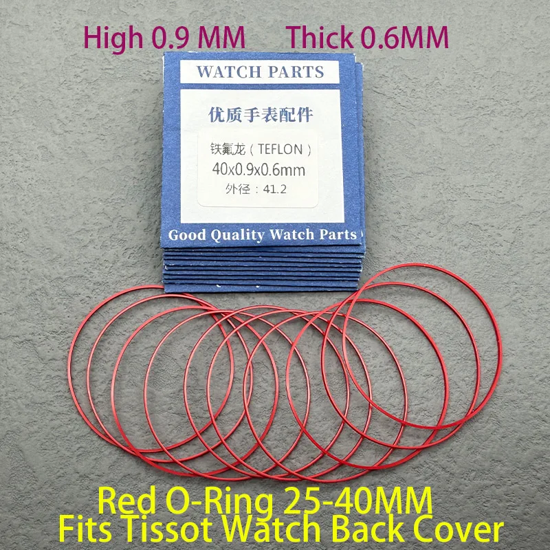 Rote Uhrenrückseite, wasserdichter O-Ring, dick, 0,6 mm Höhe, 0,9 mm Durchmesser, 25–40 mm, T013 T024, Uhrengehäuse, hintere Abdeckung, Dichtungsring-Teile – Detail 2
