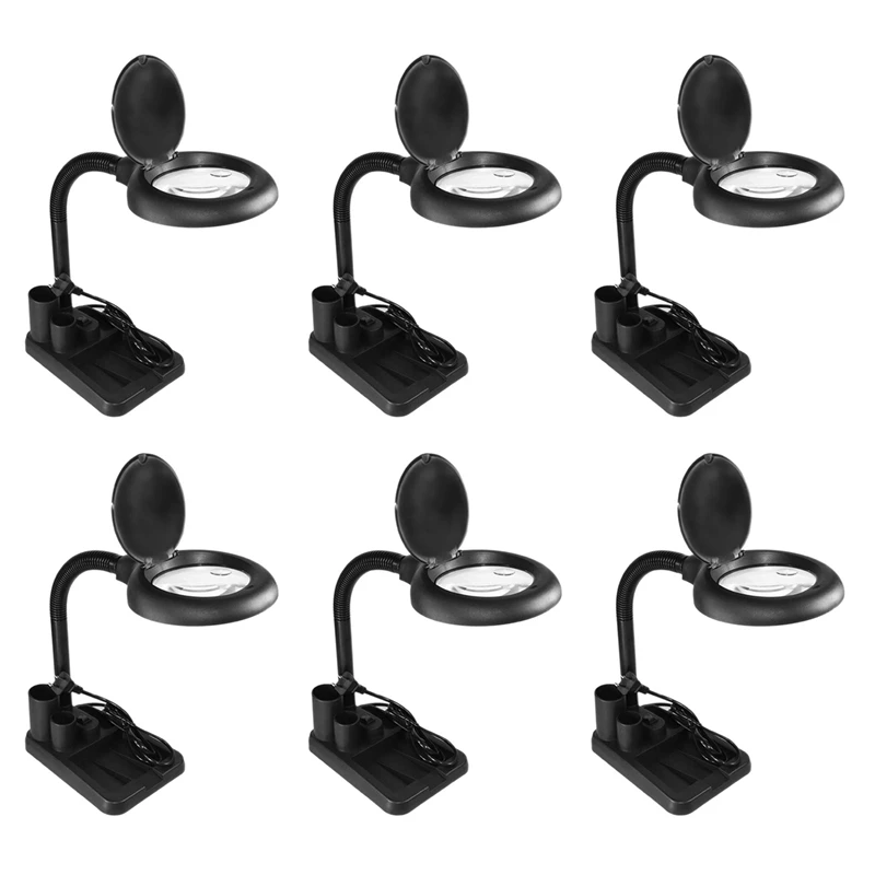 HOT SALE 6Pcs LED Magnifying Lamp 5X 10X Magnifier With Light Table And Desk Lamp Floor Stand Adjustable (Black) US PLUG