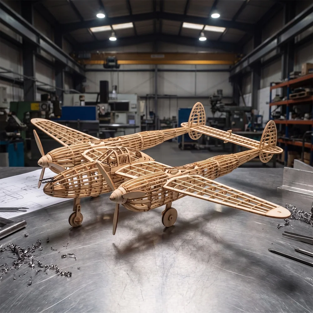 P-38 Lightning Balsa Wood Plane Model Kit 450mm Laser Cut Wooden Aircraft Static DIY Gift Display