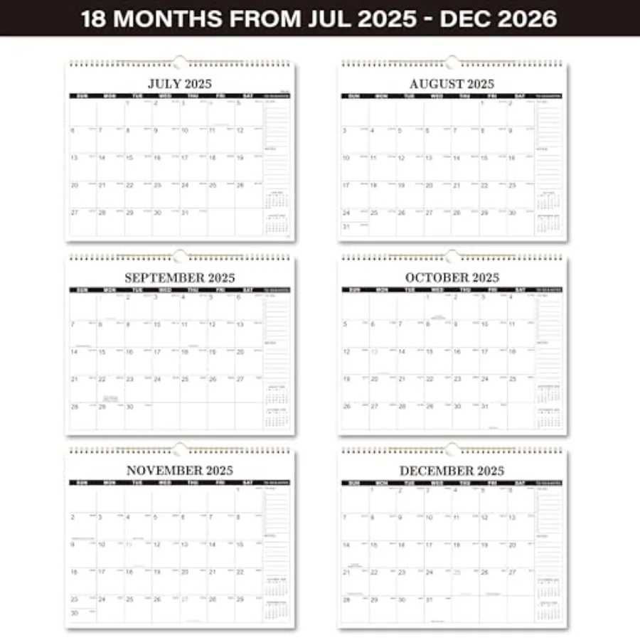 Wall Calendar 20252026 Jul 2025 to Dec 2026 Hanging Calendar 20252026 18 Monthly Calendar 15 x 11.5" to Do and Notes Large Dail