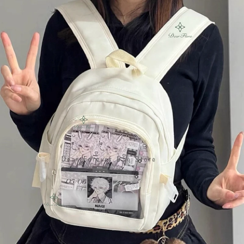 Y2K น่ารัก Mini กระเป๋าเป้สะพายหลังผู้หญิง Kawaii Ita กระเป๋าสาวหวานโปร่งใส Rucksack DIY บุคลิกภาพจอแสดงผลกระเป๋าเป้สะพายหลัง Lolita ไหล่กระเป๋า